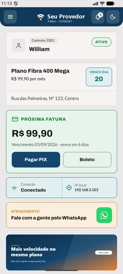 Tela Início do app: Abre e já sabe o que fazer