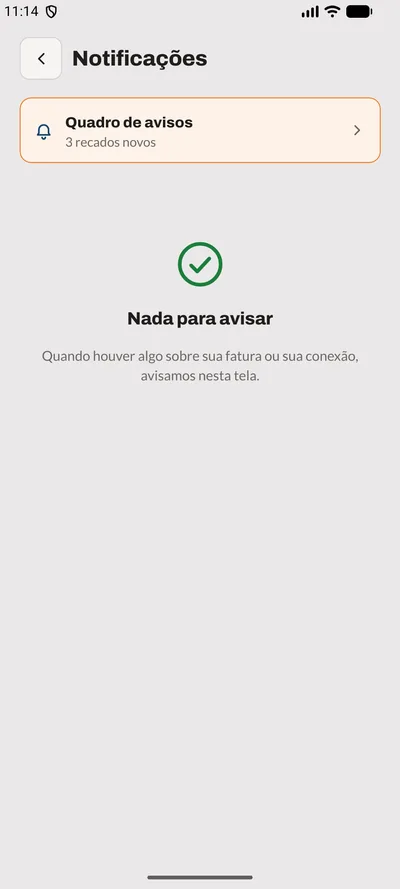 Tela Notificações do app: Central de notificações