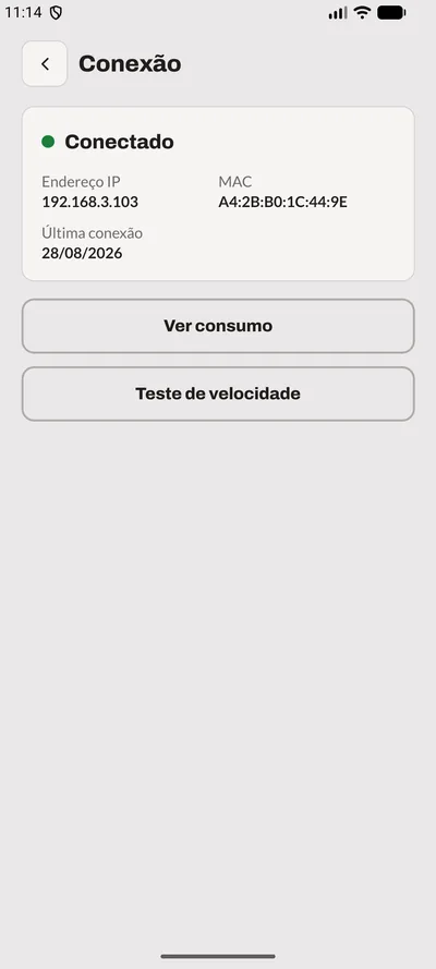 Tela Conexão do app: Status da conexão