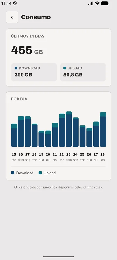 Tela Consumo do app: Consumo dia a dia