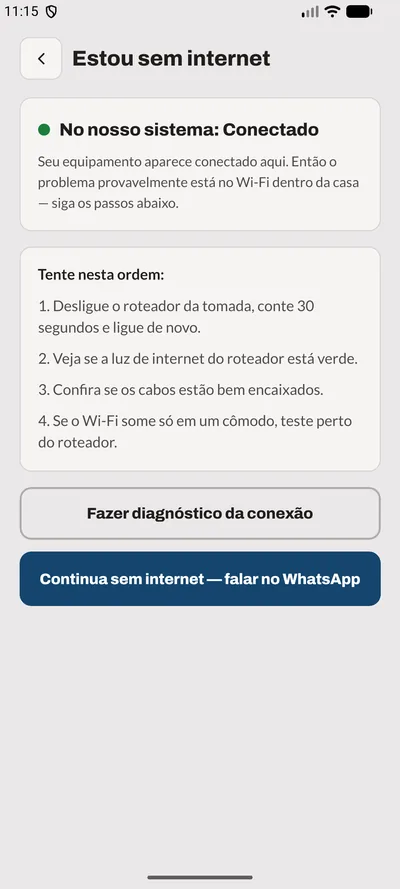 Tela Sem internet do app: “Estou sem internet”