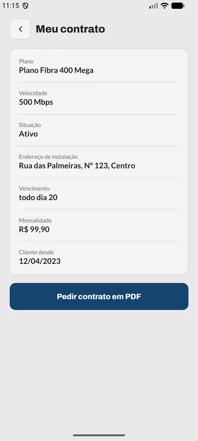 Tela Contrato do app: Meu contrato