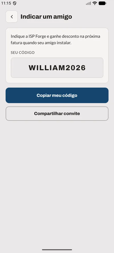 Tela Indicação do app: Indique e ganhe