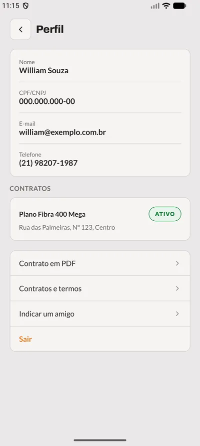 Tela Perfil do app: Perfil e documentos